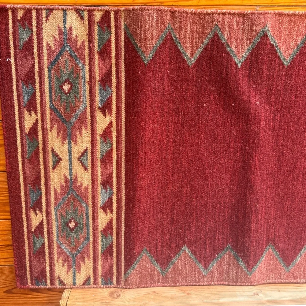 Vintage Handwoven Indian Dhurrie Geometric Rug 2.6’x4.2’ 100% wool. Reversible